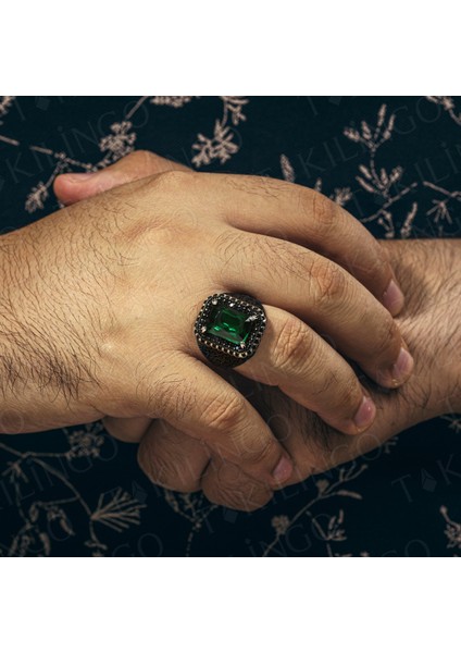 925 Ayar Gümüş Yeşil Zirkon Taşlı Usta Işi Erkek Yüzük fiyatları