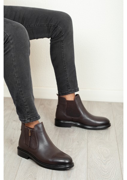 D601 Hakiki Deri Soğuk Geçirmez Kışlık Erkek Bot Kauçuk Taban