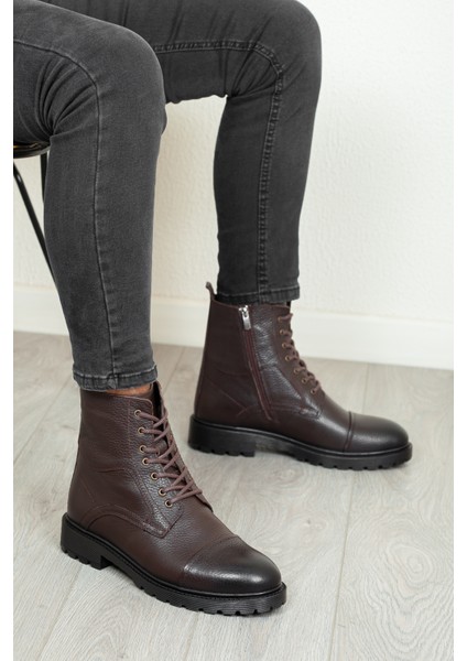 D402 Hakiki Deri Soğuk Geçirmez Kışlık Erkek Bot Kauçuk Taban