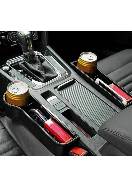 Araba Koltuk Arası Bardak Telefon Tutucu Organizer Sağ ve Sol 2 Li Siyah Set Oto Bardaklık