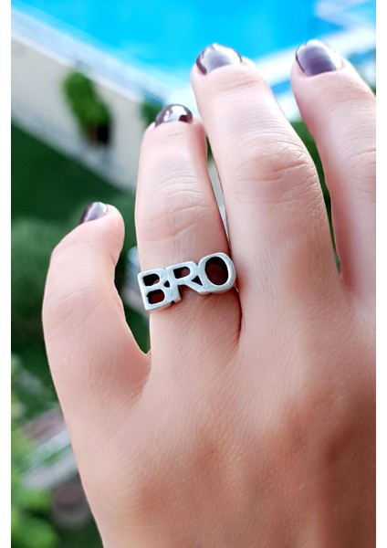 Bro Yazısı Şekilli Antik Gümüş Kaplama El Yapımı Ayarlanabilir Unisex Yüzük
