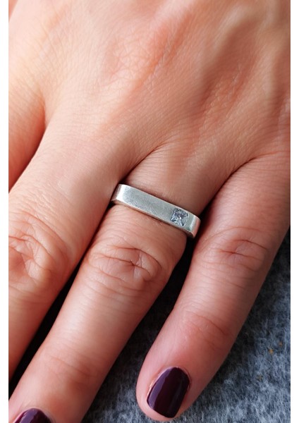 Taşlı Alyans Şekilli Gümüş Kaplama Ayarlanabilir Kadın Yüzük El Yapımı Gümüş Yüzük