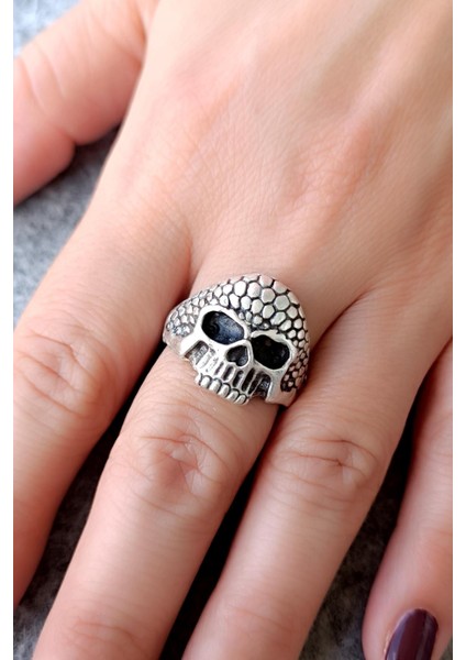 Kuru Kafa Şekilli Gümüş Kaplama Ayarlanabilir Unisex Yüzük El Yapımı Gotik Yüzük