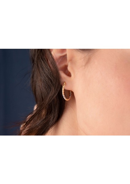 Üç Renk Dorika Toplu Küçük Halka Küpe 14 Ayar Altın