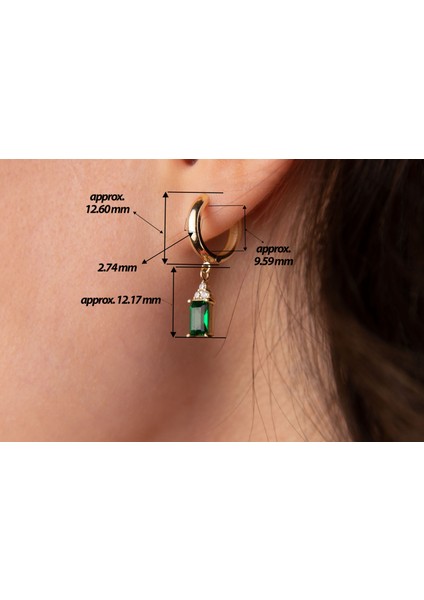 Emerald Cut Kadın Yeşil Taşlı Zarif Halka Küpe 14 Ayar Altın fırsatları