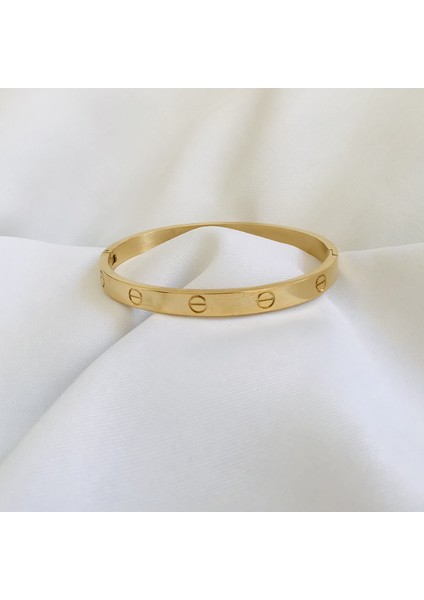 Çelik Kelepçe Bileklik Gold 17 cm