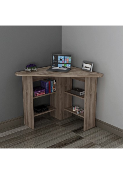 Corner Ofis Çalışma Masası Ceviz 74X80X20 4 Raflı Özel Tasarım Uzun Ömürlü