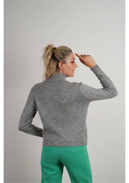 Kadın Balıkçı Yaka Triko Kazak Gri modelleri