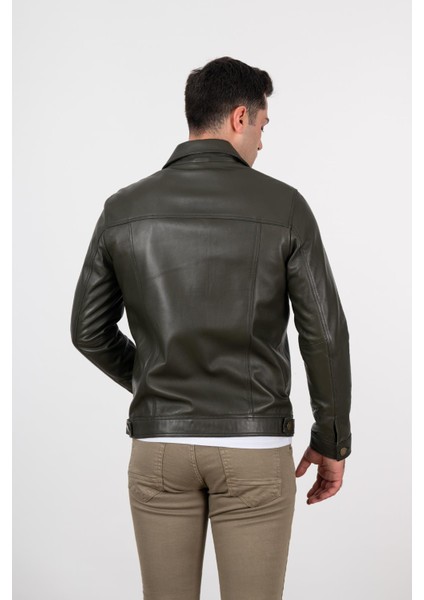 Erkek Siyah Kot Model Düğmeli Hakiki Deri Ceket