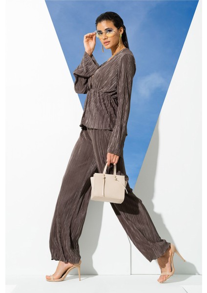 2'li Piliseli Yeşil Bluz Pantolon Takım S27269
