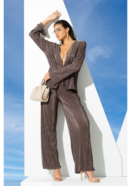 2'li Piliseli Yeşil Bluz Pantolon Takım S27269
