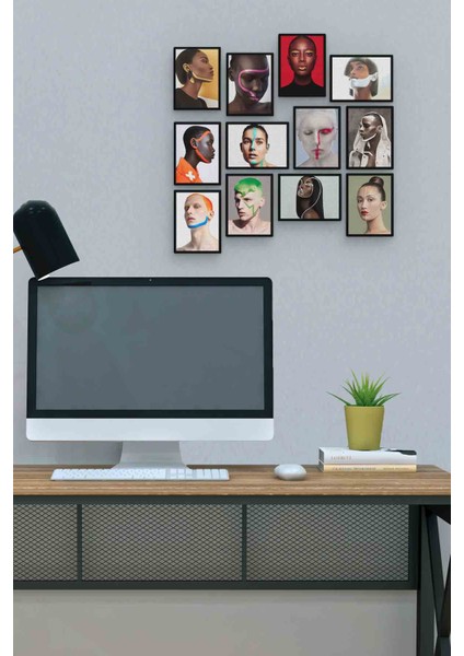 Farklı Yüzler 12 Parça Mdf (Ahşap) Tablo Ofis Boyu 30 x 30 cm cm