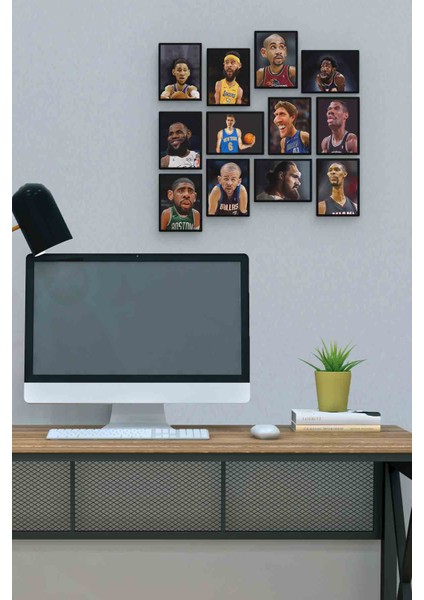 Basketçiler 12 Parça Mdf (Ahşap) Tablo Ofis Boyu 30 x 30 cm cm