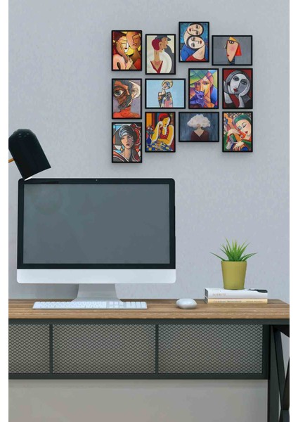 Ekspresyonizm 12 Parça Mdf (Ahşap) Tablo Ofis Boyu 30 x 30 cm cm