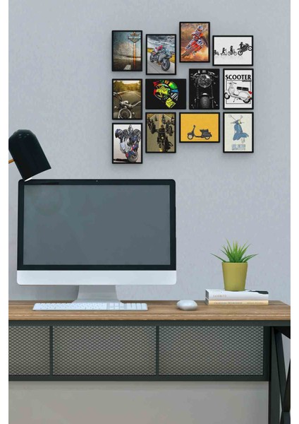 Motorsiklet 12 Parça Mdf (Ahşap) Tablo Ofis Boyu 30 x 30 cm cm