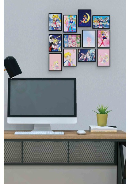 Sailor Moon 12 Parça Mdf (Ahşap) Tablo Ofis Boyu 30 x 30 cm cm