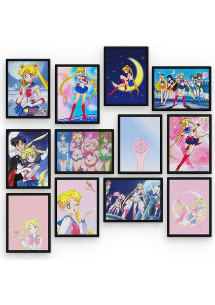 Sailor Moon 12 Parça Mdf (Ahşap) Tablo Ofis Boyu 30 x 30 cm cm