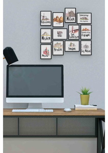 Başkentler 12 Parça Mdf (Ahşap) Tablo Ofis Boyu 30 x 30 cm cm
