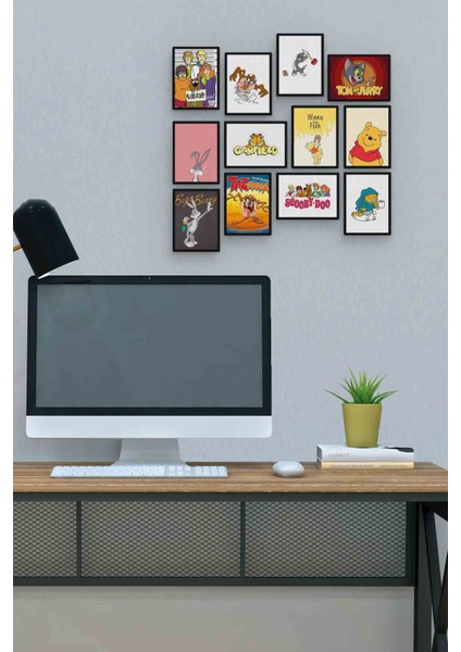 Çizgi Film 12 Parça Mdf (Ahşap) Tablo Ofis Boyu 30 x 30 cm cm