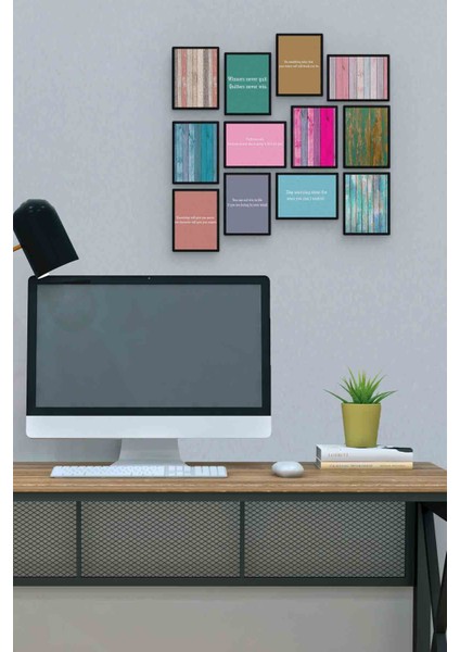 Çit ve Yazı 12 Parça Mdf (Ahşap) Tablo Ofis Boyu 30 x 30 cm cm