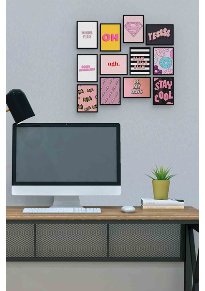 Renkli Söz 12 Parça Mdf (Ahşap) Tablo Ofis Boyu 30 x 30 cm cm