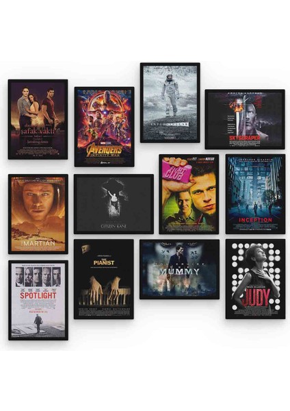 Film Kapakları 12 Parça Mdf (Ahşap) Tablo Ofis Boyu 30 x 30 cm cm