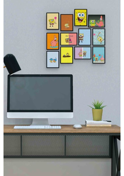 Sünger Bob 12 Parça Mdf (Ahşap) Tablo Ofis Boyu 30 x 30 cm cm