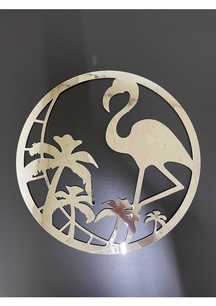 Flamingo Mdf Üzeri Gümüş Pleksi Duvar Dekorasyon Lazer Kesim 32x32 Cm