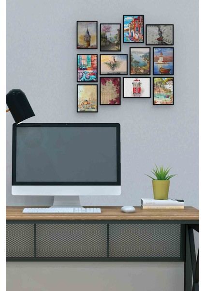 Çizim Manzara 12 Parça Mdf (Ahşap) Tablo Ofis Boyu 30 x 30 cm cm