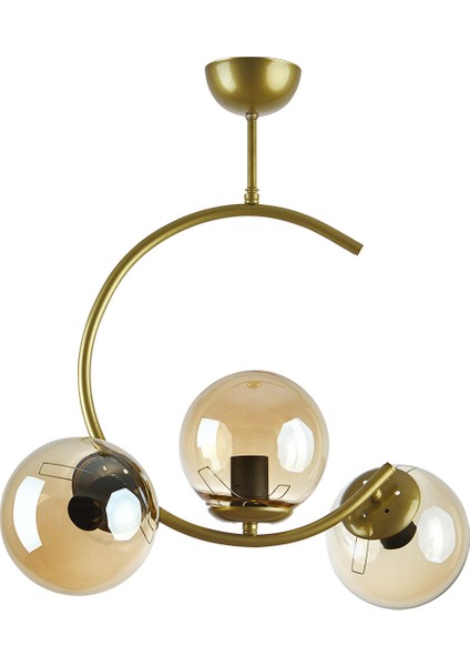 Julia Özel Tasarım Spor Modern Dekoratif Salon Gold Eskitme Renk Bal Camlı 3 Lü Avize