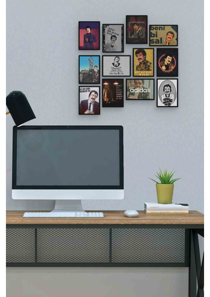 Müslüm Gürses 12 Parça Mdf (Ahşap) Tablo Ofis Boyu 30 x 30 cm cm