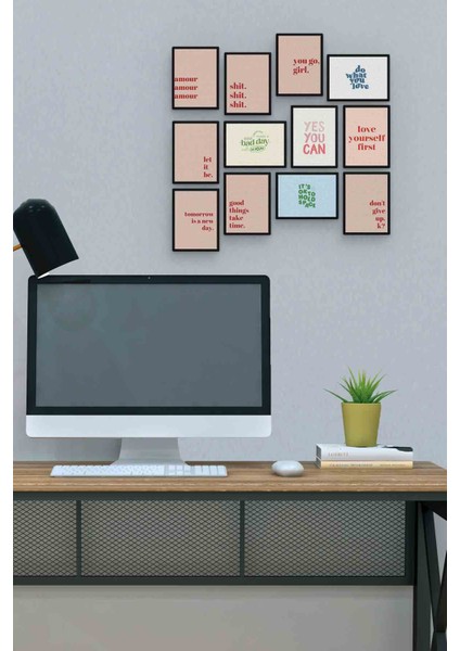 Anlamlı Sözler 12 Parça Mdf (Ahşap) Tablo Ofis Boyu 30 x 30 cm cm