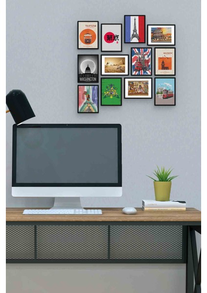 Şehirler 12 Parça Mdf (Ahşap) Tablo Ofis Boyu 30 x 30 cm cm