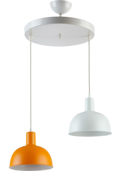 Marley Özel Tasarım Modern Spor Dekoratif Cafe-Mutfak Turuncu Beyaz Renk 2 Li Sarkıt Avize