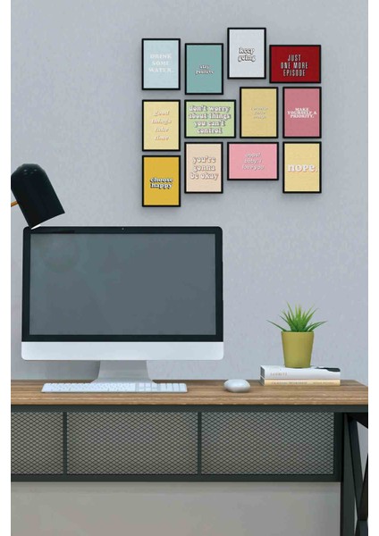 Ingilizce Sözler 12 Parça Mdf (Ahşap) Tablo Ofis Boyu 30 x 30 cm cm