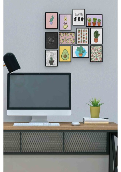 Kaktüs 12 Parça Mdf (Ahşap) Tablo Ofis Boyu 30 x 30 cm cm
