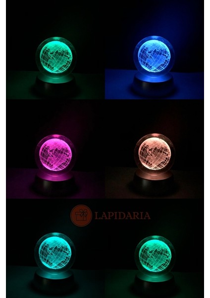 Dünya Temalı Işıklı 3D LED Işıklı Cam Küre ve Papatya Kolye