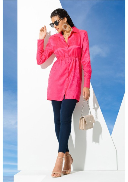 Saten Jakarlı Vatkalı Pembe Gömlek fiyatları