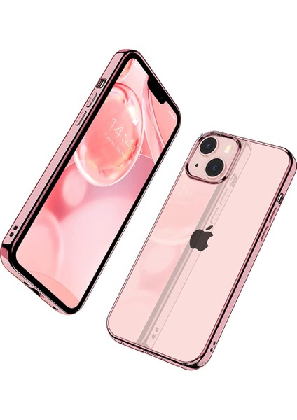 Iphone 14 Uyumlu Kılıf Kamera Çıkıntılı Koruma Kenar Parlak Gold Lazer Kesim Silikon Pc Kapak