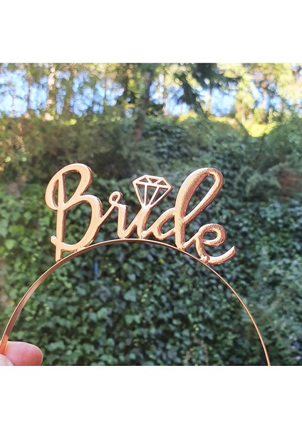 Bride Yazılı Metal Taç Rose Gold Bekarlığa Veda Partisi Konsepti Metaltaç