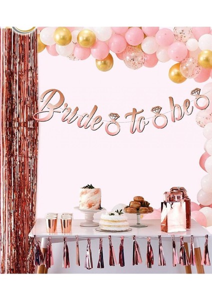 Rose Gold Renkli Bride To Be Kaligrafi Yazılı Yüzüklü Banner