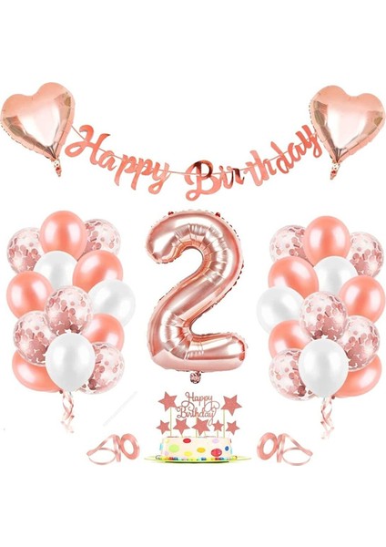 Rose Gold Folyo Balon Seti Banner 2 Yaş