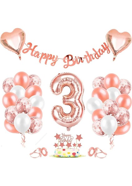 Rose Gold Folyo Balon Seti Banner 3 Yaş