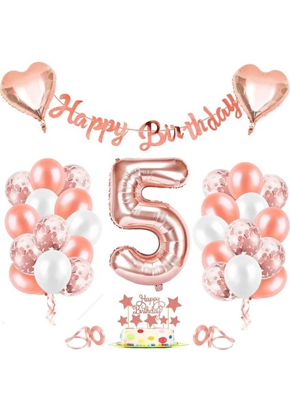 Rose Gold Folyo Balon Seti Banner 5 Yaş