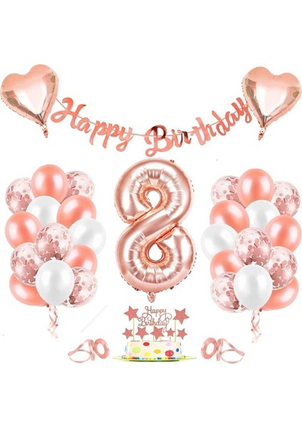 Rose Gold Folyo Balon Seti Banner 8 Yaş