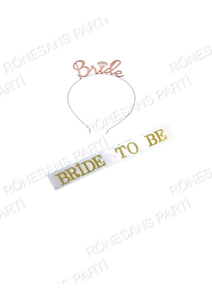 Bride Yüzüklü Taç ve Beyaz Kuşak Seti