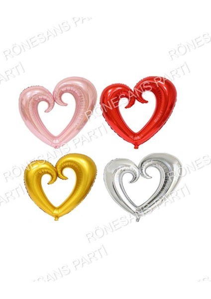 Rose Gold-Kırmızı-Gold-Gümüş Ortası Boş Kalp Folyo Balon 100 cm 4 Adet