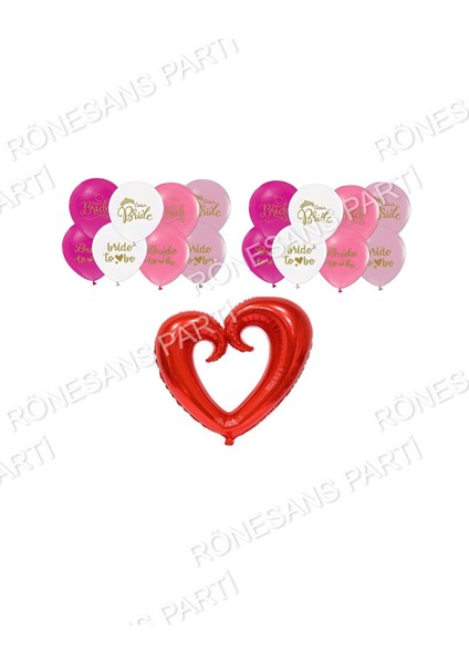 Bride Baskılı Balon ve Ortası Boş Kırmızı Kalp Folyo Balon Seti