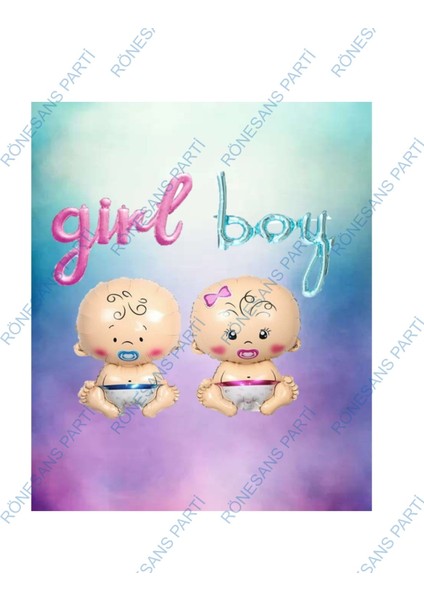 Girl Boy Yazılı Bebek Folyo Balonlu Cinsiyet Belirleme Seti