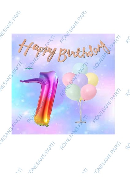 Gökkuşağı Folyo Balon Kaligrafi Banner ve Balonlu Balon Standı 6 Yaş